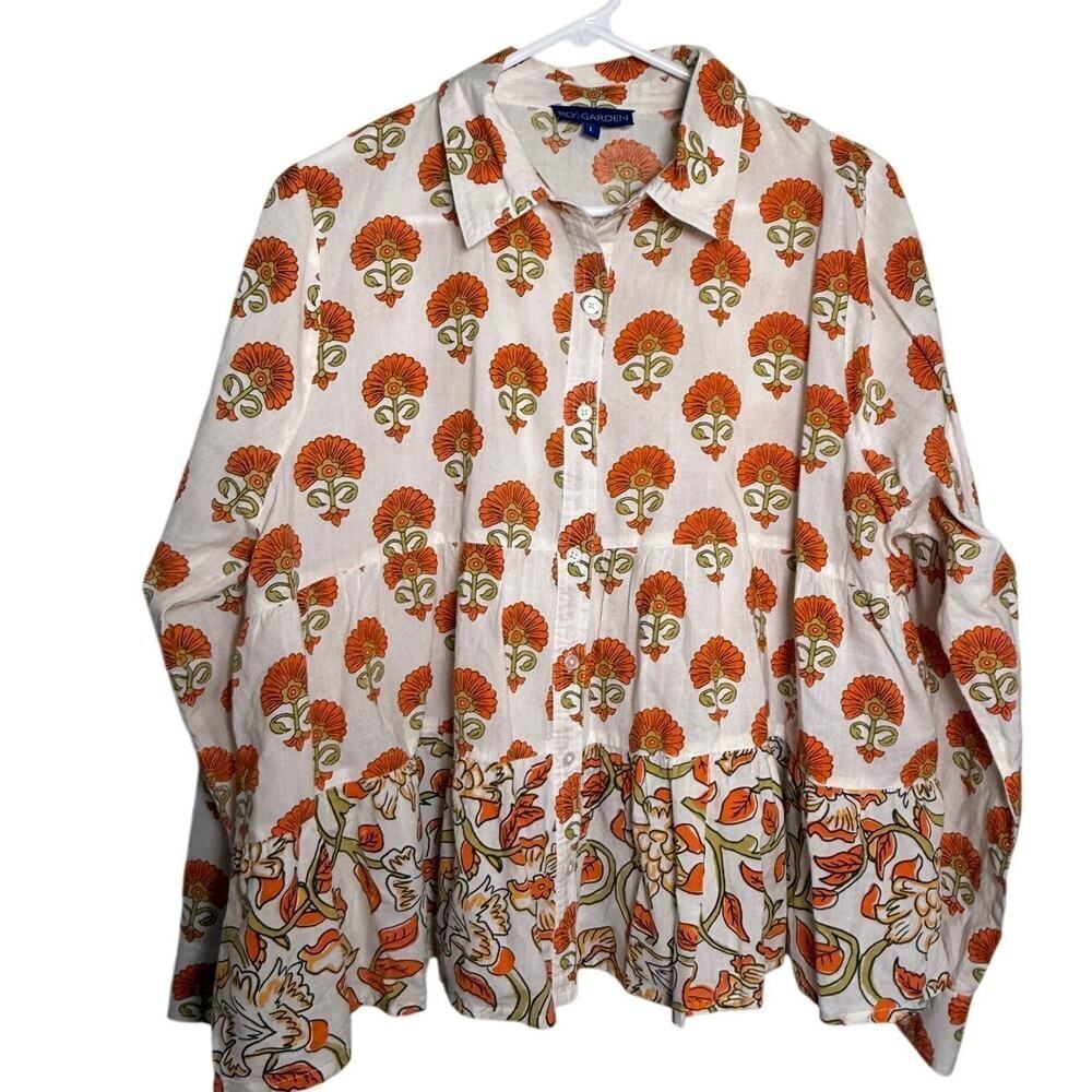 Ro's Garden Vanessa Pintuck Boho Floral Casual Button Up Shirt Women’s Sz. L